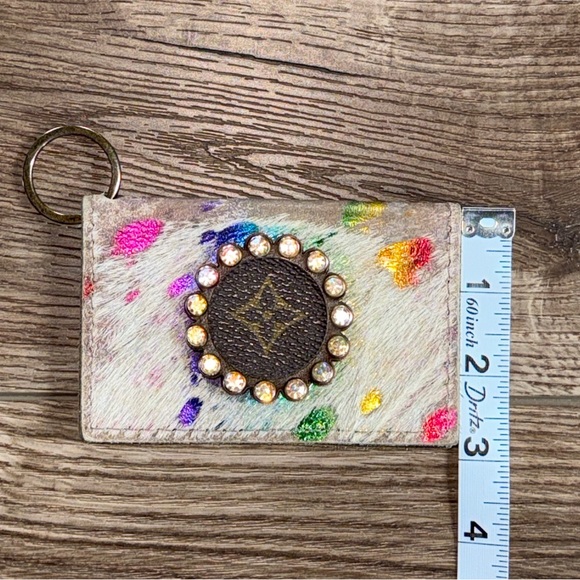 Keep It Gypsy hair on hide leather cardholder acid-washed repurposed LV accent - Picture 4 of 6